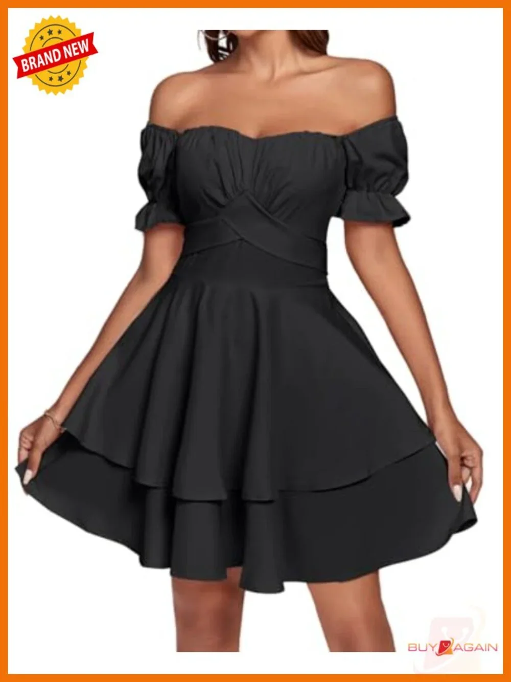Off Shoulder Ruffle Hem Mini Dress Ruched Bust Wrap Casual